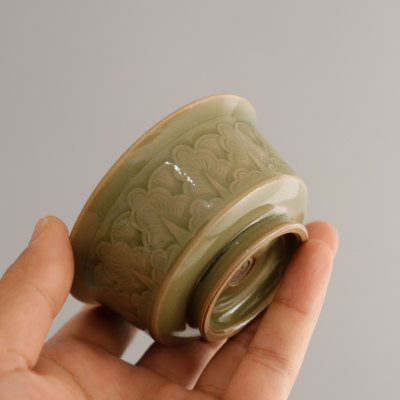 耀州窑刻花陶瓷中式手工茶杯青瓷