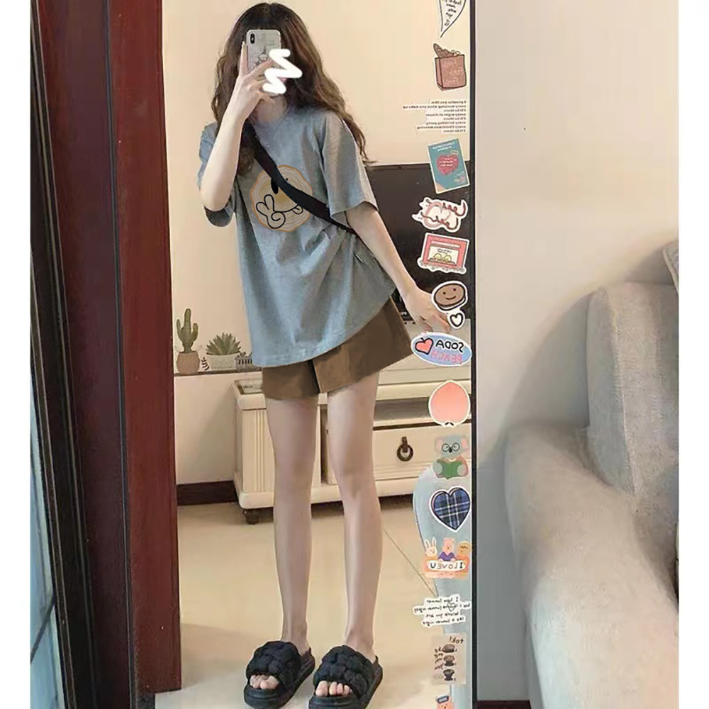 夏季新款复古港味小众套装女韩版宽松短袖t恤短裤运动两件套ins潮