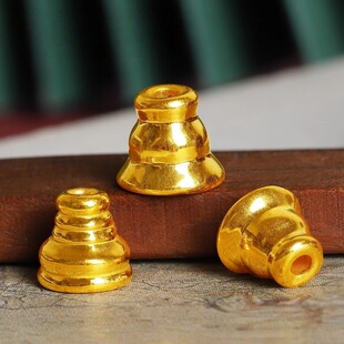 镀真金藏式亮面佛塔佛头三通金塔帽文玩手串隔珠沙金手链diy配件