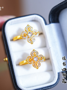归真居强保色沙金爆闪满钻十字金刚杵戒指可调节欧美小众轻奢食指