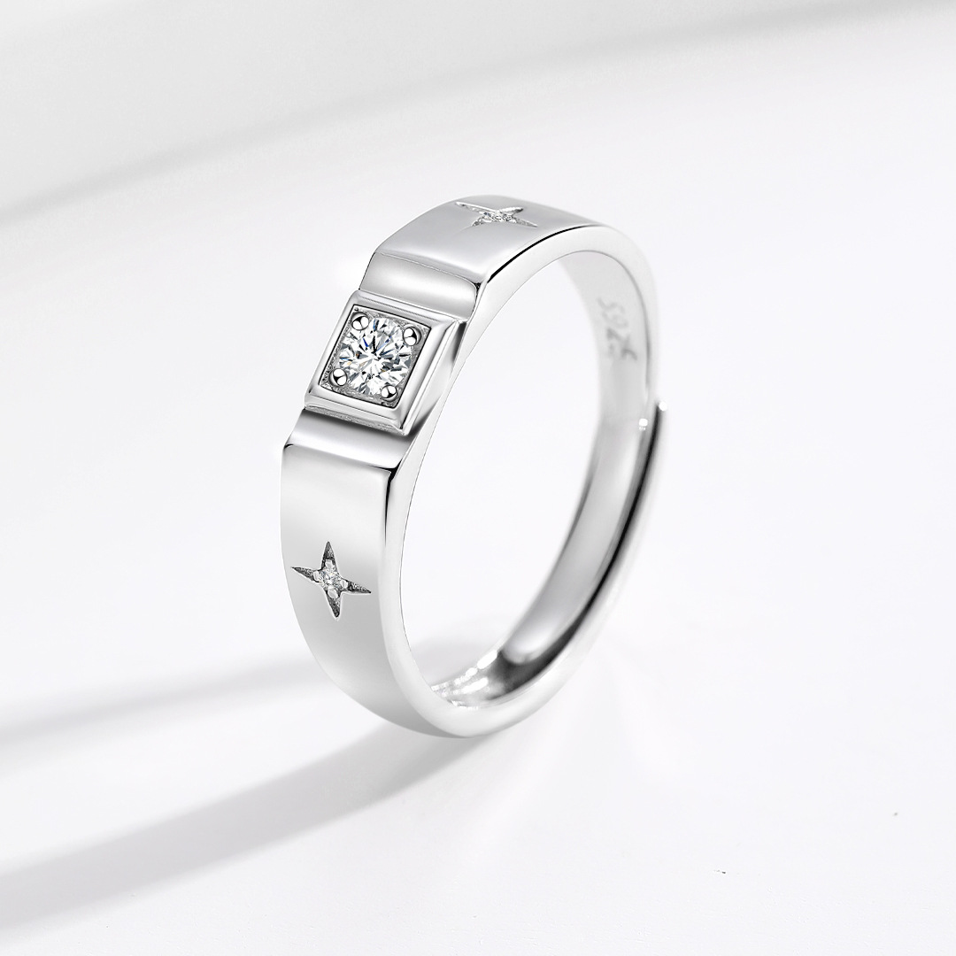 星光伴月镶嵌戒指男款s925纯银欧美冷淡风高级感设计食指戒送男友