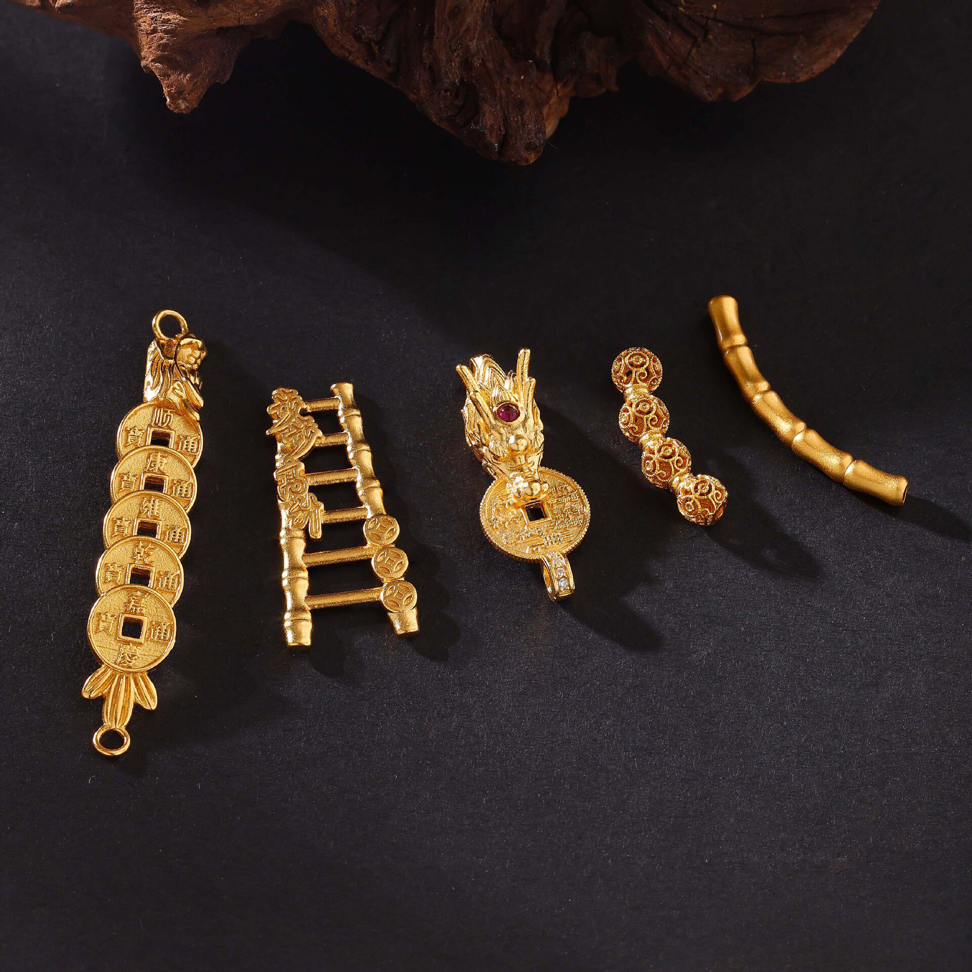 925银镀金饰品配件复古梯子步步高升挂件手牌手链喜庆配饰吊坠