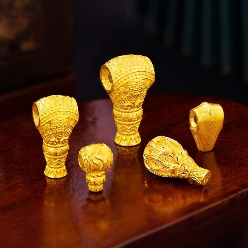 保色沙金配件一体三通佛头隔珠古法金饰品佛珠手链项链收尾串珠