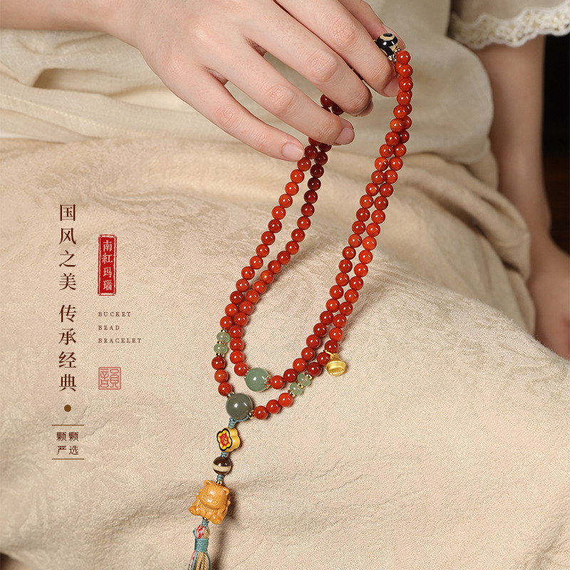 新中式本命年南红玛瑙手串菩提天珠隔珠民族风文玩佛珠手链