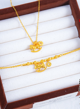 璞佐强保色24K亮金龙鳞碎碎冰马上有钱手链时尚复古平安小马套链