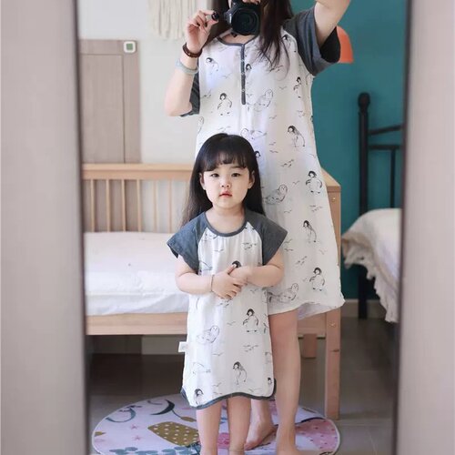 亲子睡衣夏季短袖竹棉纱布家居服