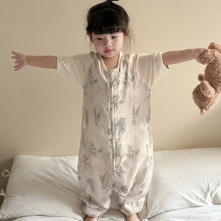 分腿睡袋宝宝空调房防踢被 双层竹棉纱布儿童短袖 婴儿睡袋夏季 薄款