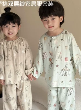 儿童家居服夏季薄款纱布长袖长裤