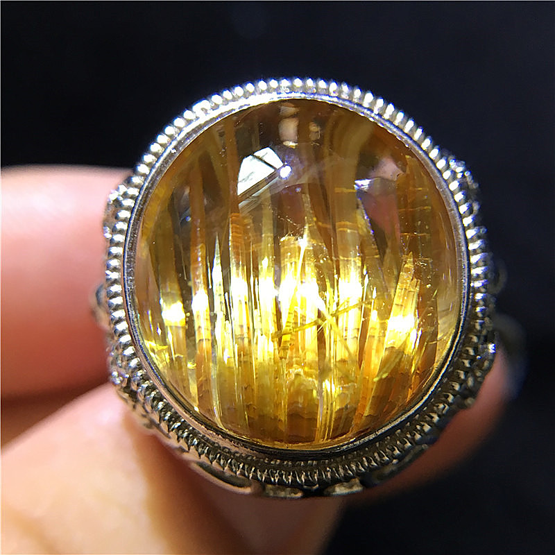 巴西纯天然金发晶戒指钛晶绿幽灵