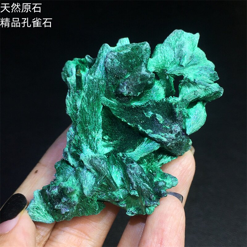天然羽毛孔雀石原石原矿绿色放射状小摆件地质教学收藏观赏送礼物