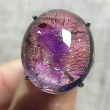 纯天然超七水晶戒指水胆戒面彼岸花紫发晶活口男女款饰品晶体干净