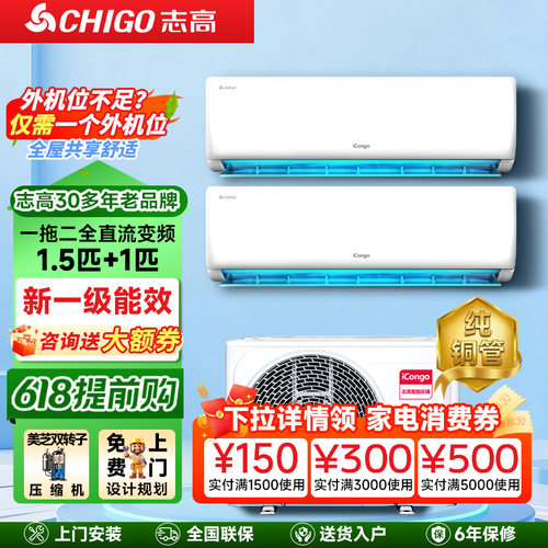 志高挂机一拖二空调一级变频安装
