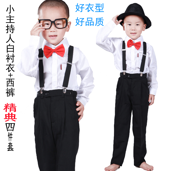 男童黑色西裤白衬衣演出服