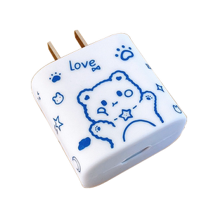 苹果14充电器保护套20W快充头ipad2020平板硅胶套iphone13手机11Promax数据线保护套可爱小熊缠绕绳咬线器12