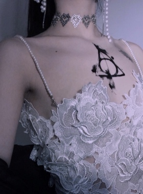 原创纯手工制作重工立体水溶刺绣玫瑰蕾丝吊带