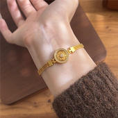 仿真黄金色点钻圆盘可旋转八宝罗盘表带手链女强保色时来运转手镯