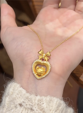 满圈钻爱心蝴蝶结kitty猫项链女