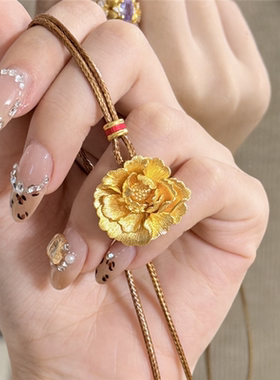 东风韵味立体牡丹花吊坠毛衣链女