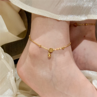 爆闪麻花链福字圆牌葫芦脚链女