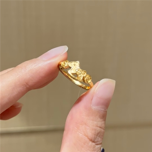 【马上来财】黄金色生肖马本命年招财小马戒指女铜钱摇摇金马指环