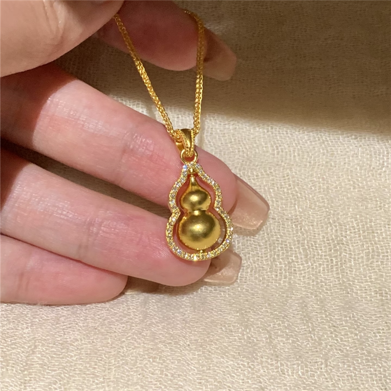 专柜同款古法可旋转镶钻福禄葫芦吊坠项链女强保色仿真黄金锁骨链