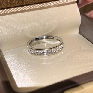 仿白金银色满圈排钻满天星戒指男女情侣对戒窄版叠戴食指戒子指环