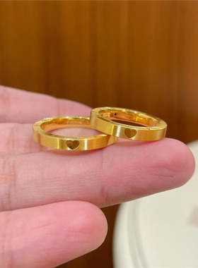 錾刻数字520爱心年轮情侣对戒