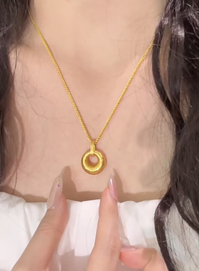 古法拉丝金坨坨吊坠项链女高保色