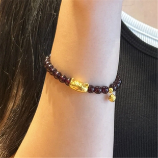 石榴石铃铛法棍猫手链女黄金色招财小猫咪转运珠弹力绳手串送礼物