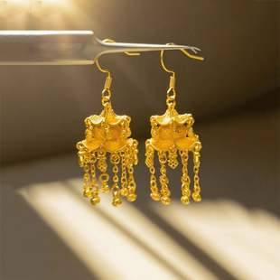 古法中式美学国风流苏宫灯耳环女仿真黄金富贵典雅宫廷风耳钉耳饰