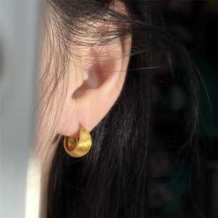 法式高级感磨砂拉丝绒圈圈耳扣耳环女沙金不掉色百搭气质耳钉耳饰