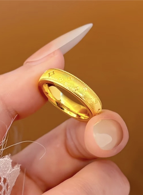 古法沙金拉丝泥鳅背四芒星戒指女