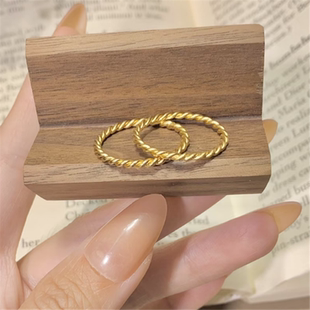 双股麻花素圈戒指女ins风细款精致不掉色仿真黄金食指戒子送礼物