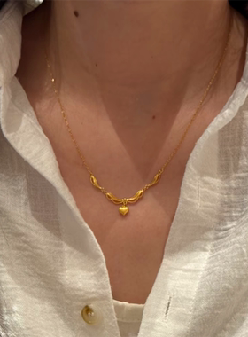 999黄金色爱心蕾丝项链女