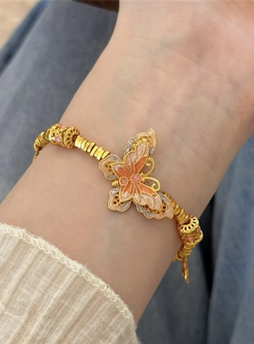 古法鎏金珐琅烧蓝多巴胺彩色盘缠碎碎金蝴蝶手链少女心精致手串女