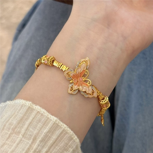 古法鎏金珐琅烧蓝多巴胺彩色盘缠碎碎金蝴蝶手链少女心精致手串女