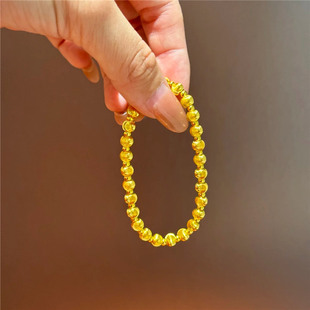 洗澡可带~仿真黄金色爆闪拉丝猫眼珠手串女弹力绳沙金转运珠手饰