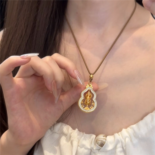 古法沙金精工镶嵌满钻金刚杵锡杖葫芦项链旋转降魔杵毛衣链编织绳