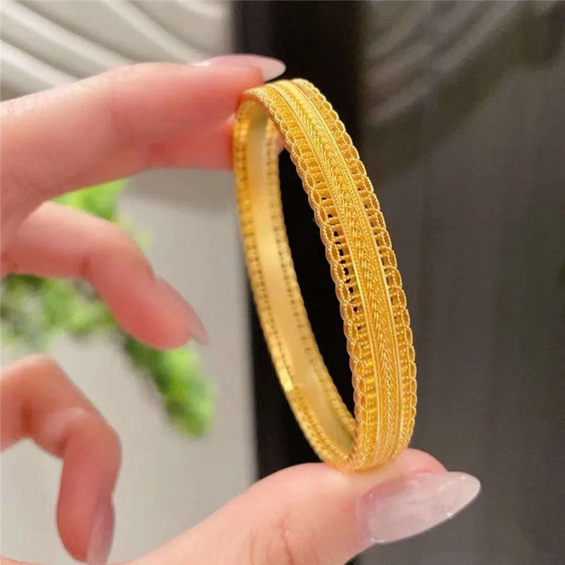 周家同款花丝编织工艺腰缠万贯手镯黄金色镂空铜钱纹东方韵味镯子