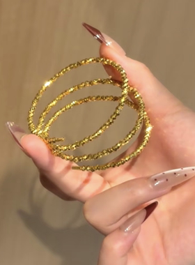 高货版~999黄金色爆闪蹦迪珠三圈手镯开口女弹簧记忆手链素圈镯子