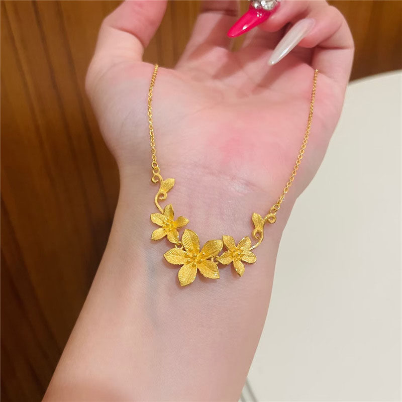 幸福花嫁摆台三金三生三世烟草花项链女仿黄金色三生花纪念日礼物