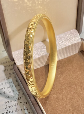 古法沙金爆闪耀碎碎冰手镯女仿黄金碎金子满天星泥鳅背贵妃镯手环