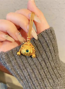 錾刻元宝福袋聚宝盆吊坠项链女