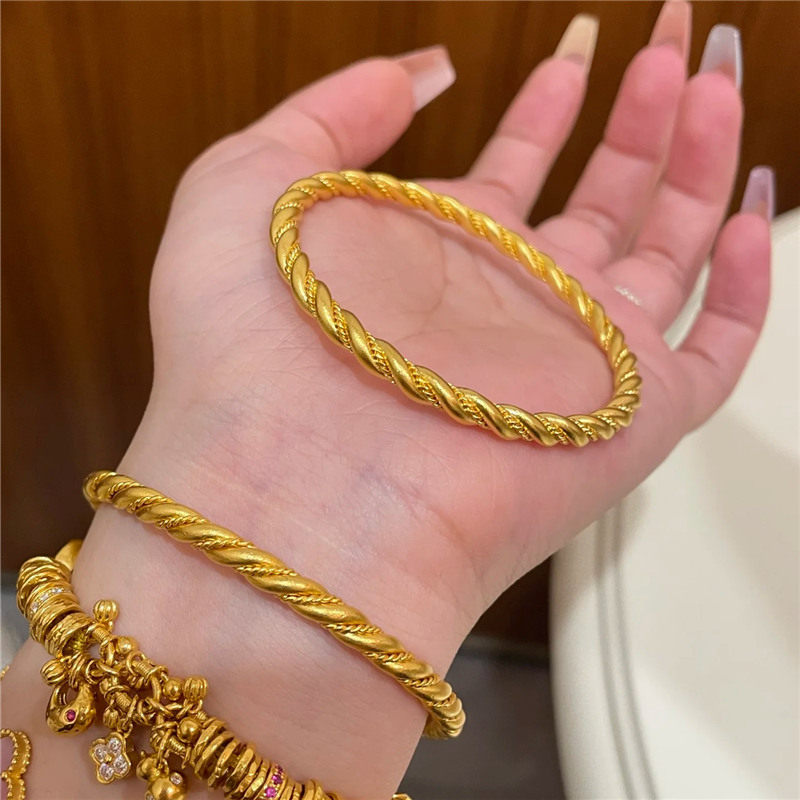 古法沙金扭纹麻花手镯女中古风999金色时尚闭口素圈手饰百搭手环,饰品/流行首饰/时尚饰品新,手镯,淘宝优惠券,粉丝福利购,淘宝优惠卷