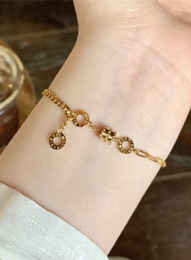 999黄金色AB双链小蛮腰流苏手链女轻奢小众设计感时尚路路通手饰