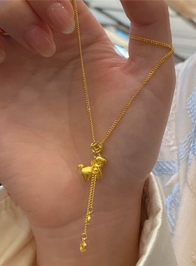 沙金999马上有钱项链女2025新款钱币小马驱流苏锁骨套链颈链轻奢