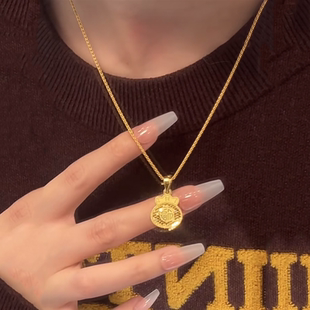 超闪cnc碎碎冰福牌招财钱袋子吊坠项链女仿真黄金色小福袋锁骨链