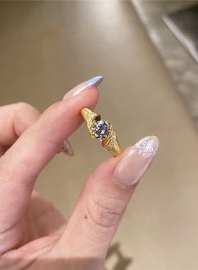 拉丝超闪点钻悬浮钻戒女开口