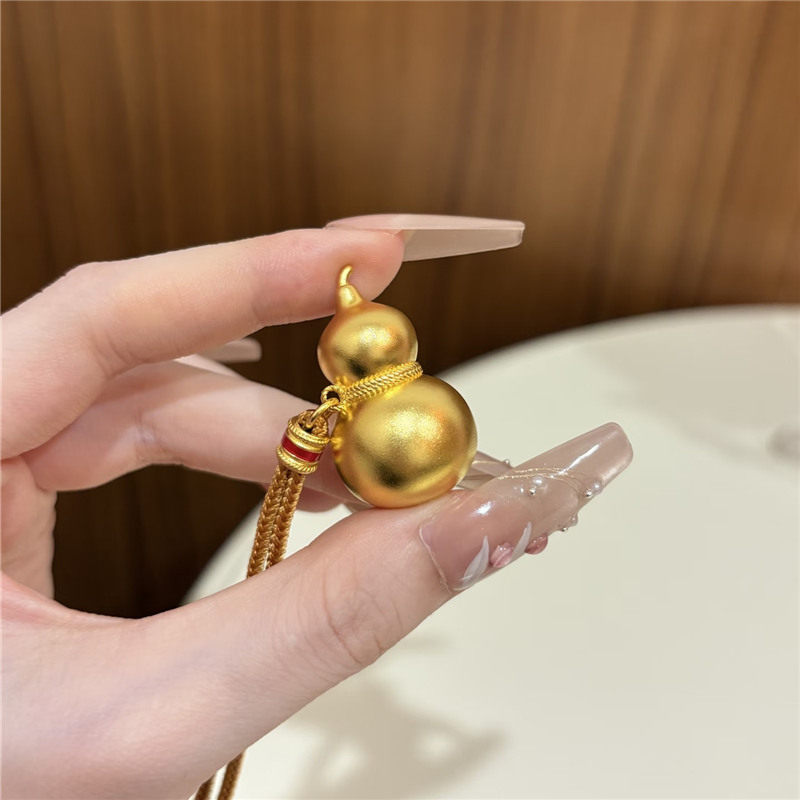 传承古法錾刻花丝金葫芦吊坠编织绳毛衣链女仿真黄金实心福禄项链