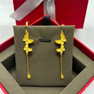 不掉色~新中式18k金色比翼双飞蝴蝶流苏耳环女轻奢高级感耳钩耳饰